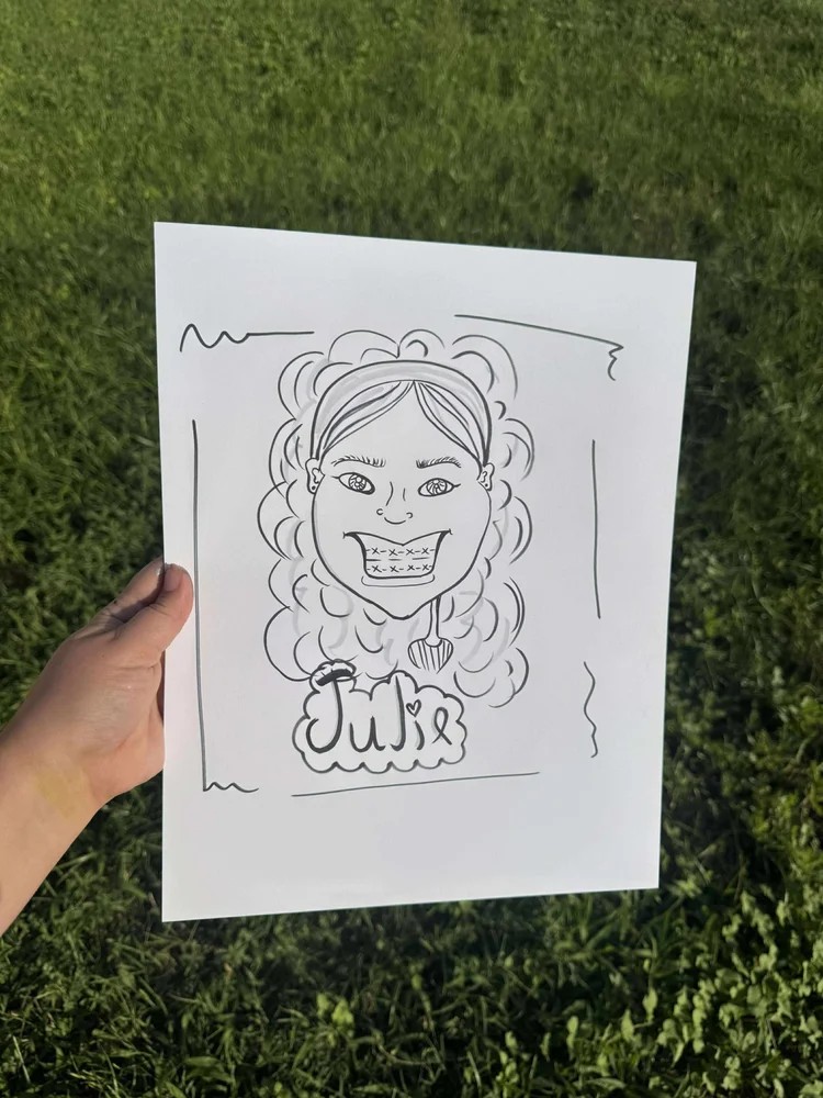 Live caricature drawing at a Houston area event in Texas by Poppin' Parties TX